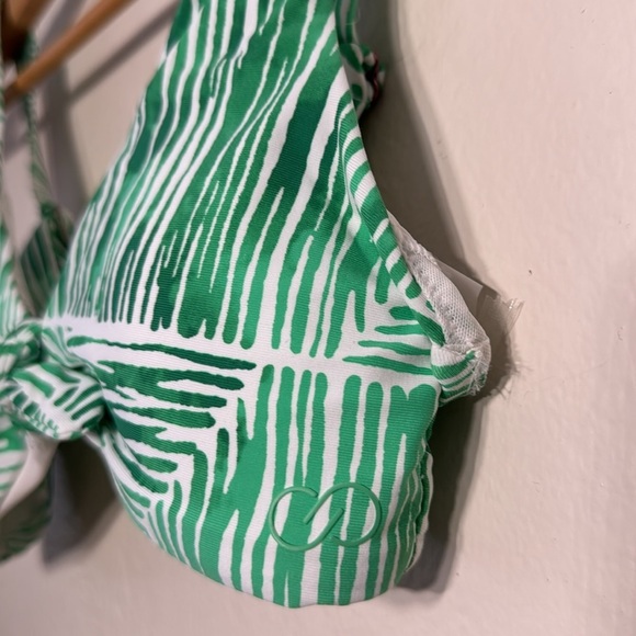 NWT CALIA Tie Front Bikini Swim Top Green Palm Stripe Tropical Print XXS Resort - Picture 5 of 8